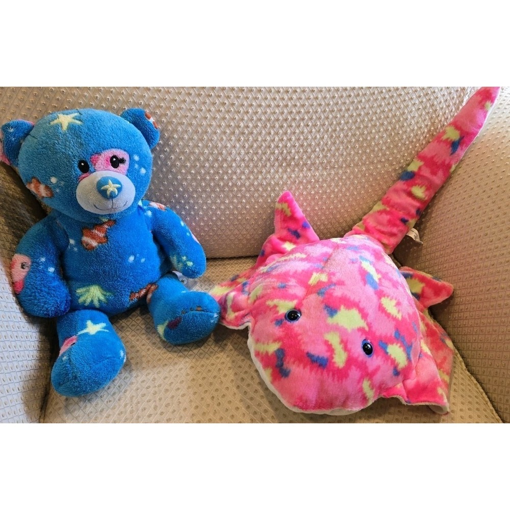 Build A Bear Ocean Teddy + Wishpets Sophie Stingray Plush Pair Colorful Sea Life